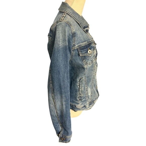 Torrid Denim Trucker Jean Jacket Womens Blue DIstressed Stretch Pockets Plus 00 - Picture 8 of 13